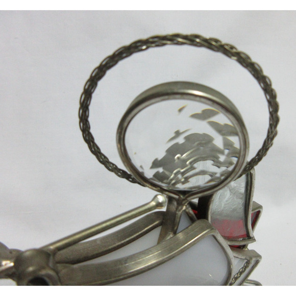 Vintage Stained Glass Two-tone 5" Angel Suncatcher W/ Trumpet White/Red - Picture 2 of 5